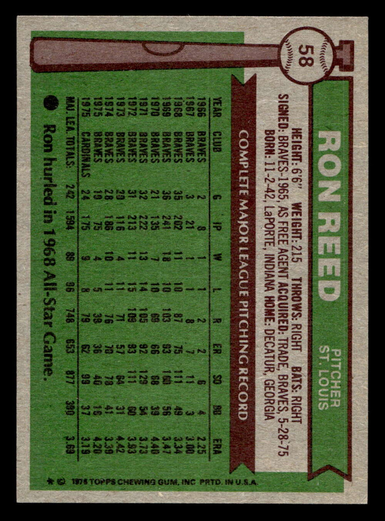 1976 Topps #58 Ron Reed Ex-Mint 