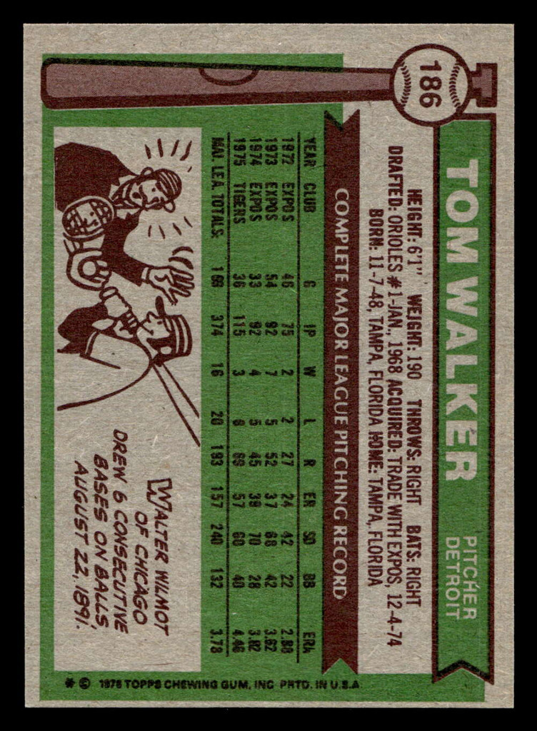 1976 Topps #186 Tom Walker Near Mint  ID: 500949