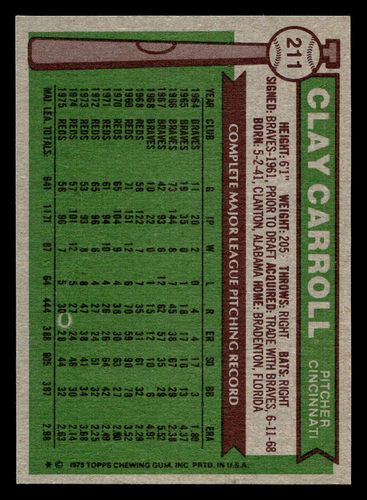 1976 Topps #211 Clay Carroll Ex-Mint 