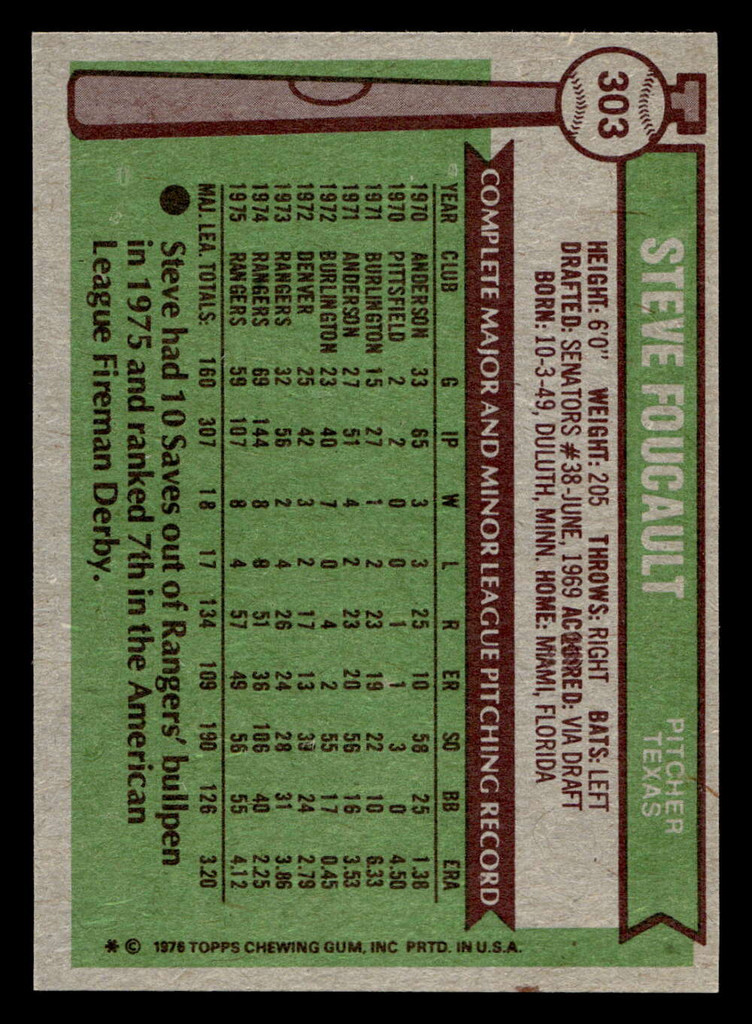1976 Topps #303 Steve Foucault Near Mint  ID: 501049