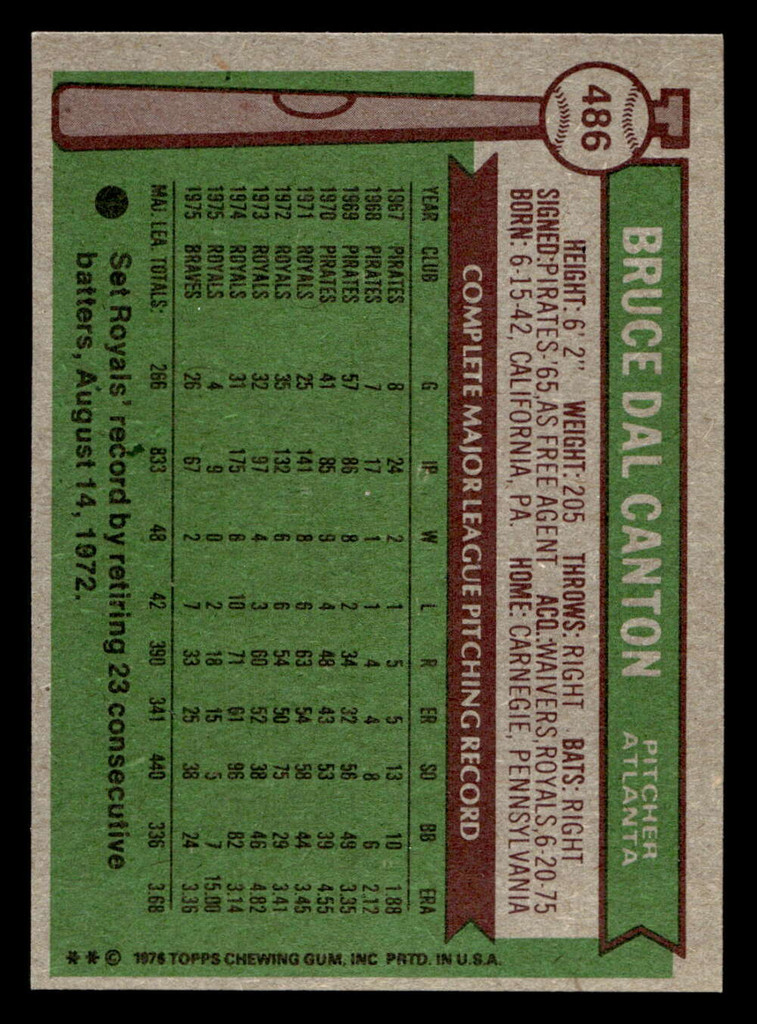 1976 Topps #486 Bruce Dal Canton Ex-Mint 