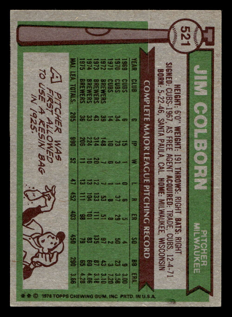 1976 Topps #521 Jim Colborn Ex-Mint 