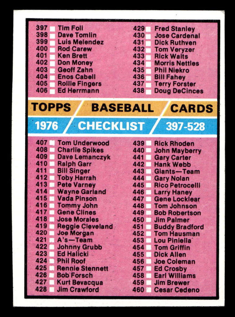 1976 Topps #526 Checklist 397-528 Ex-Mint  ID: 501252