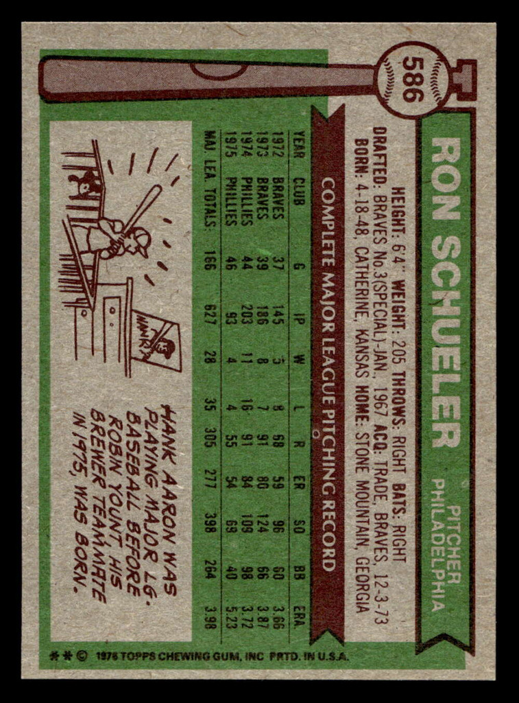 1976 Topps #586 Ron Schueler Near Mint  ID: 501309