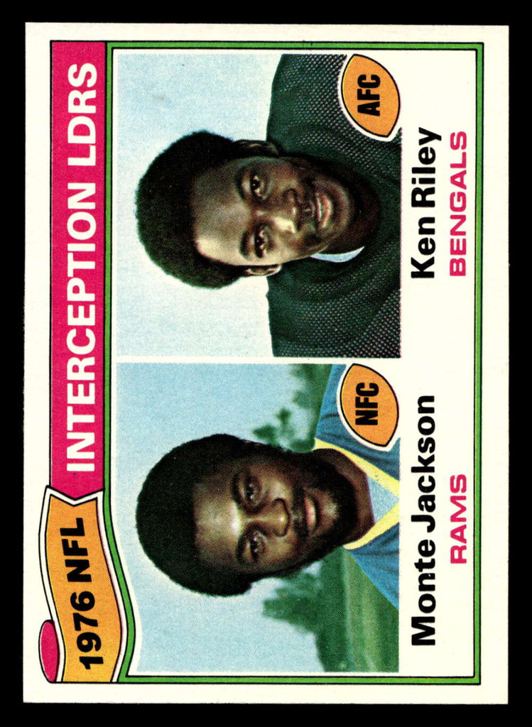 1977 Topps #5 Monte Jackson/Ken Riley 1976 Interception Leaders Near Mint+  ID: 501401