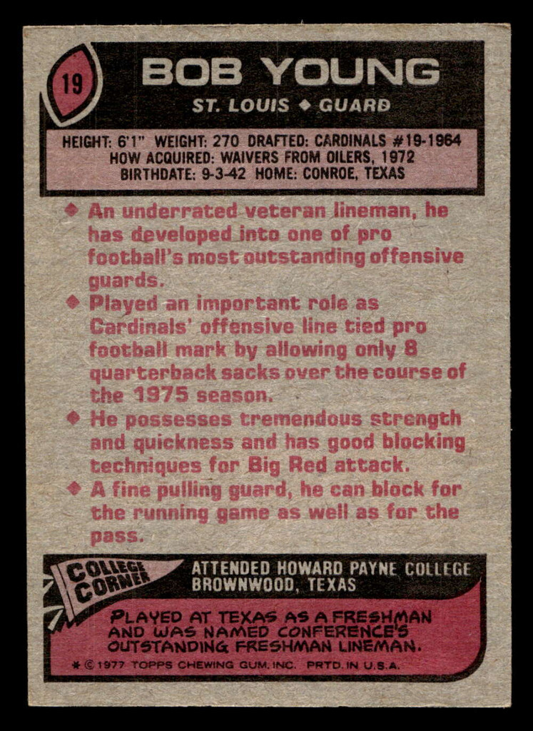 1977 Topps #19 Bob Young Ex-Mint  ID: 501467