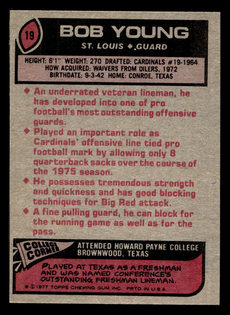 1977 Topps #19 Bob Young Ex-Mint  ID: 501468