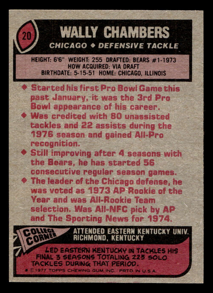 1977 Topps #20 Wally Chambers AP Near Mint  ID: 501476
