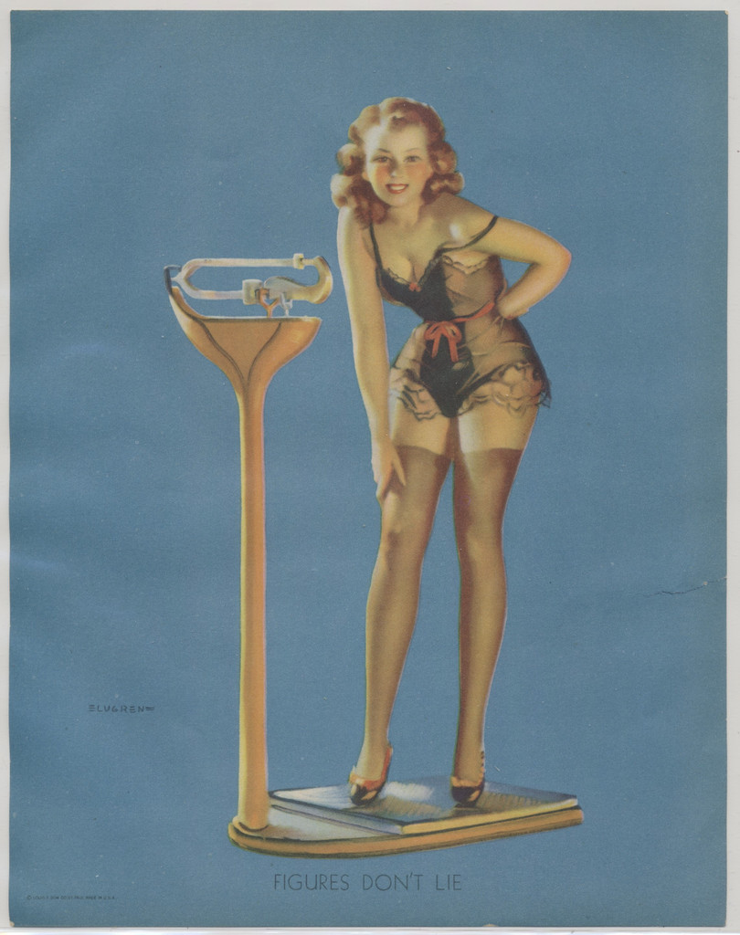 1940's Elvgren Mutoscope Pinup Girl on Weight Scale  Measures about 9 1/2 x 7 1/2 inches  #*sku36965