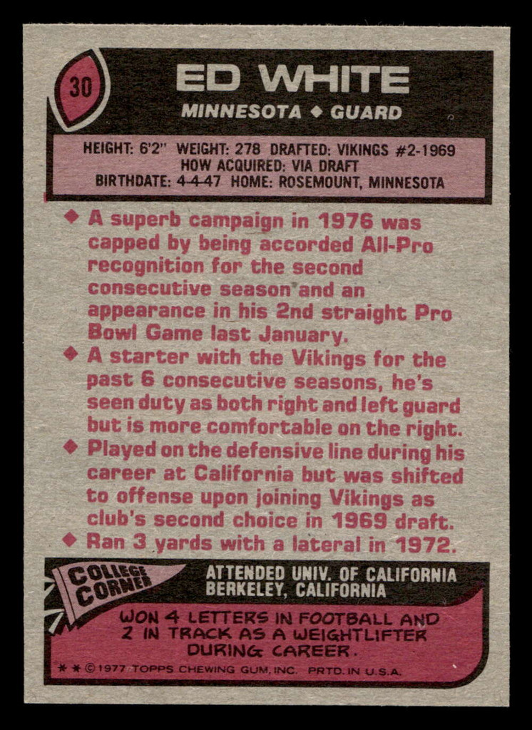 1977 Topps #30 Ed White AP Near Mint  ID: 501516