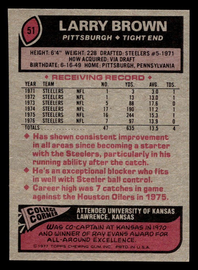 1977 Topps #51 Larry Brown Ex-Mint  ID: 501612