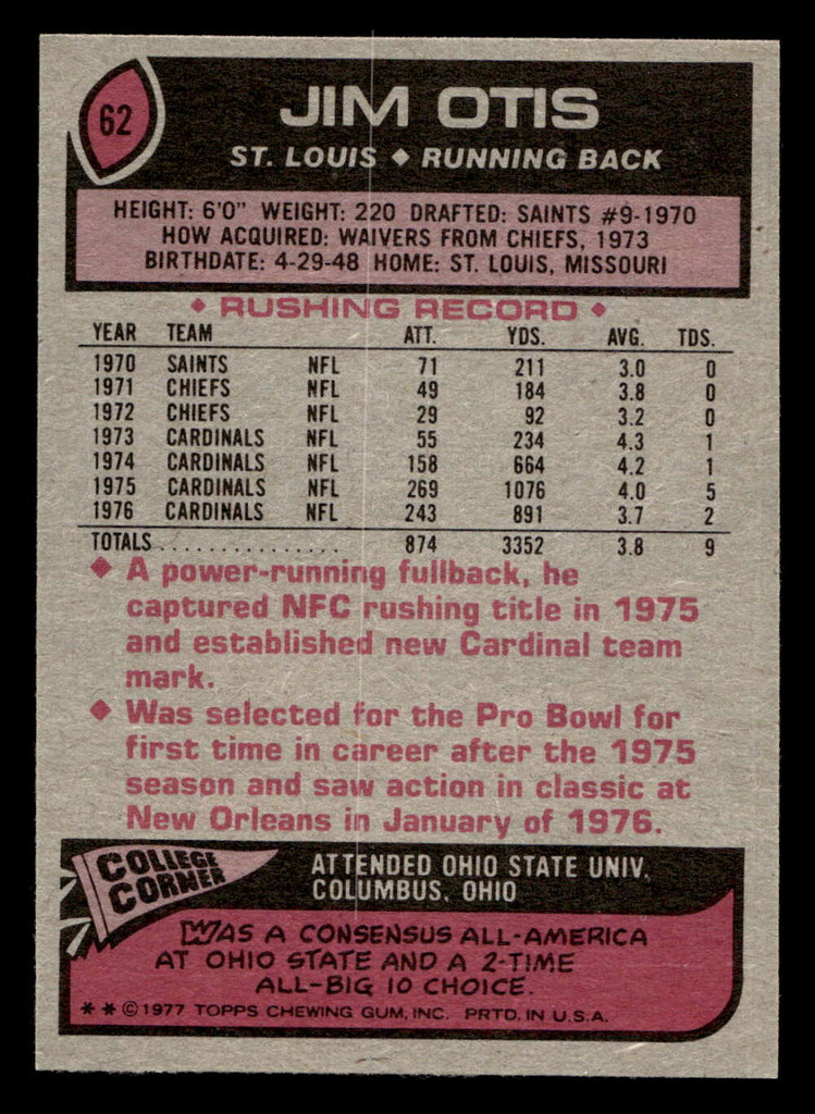 1977 Topps #62 Jim Otis Near Mint  ID: 501661