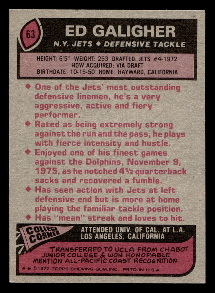 1977 Topps #63 Ed Galigher Ex-Mint  ID: 501669