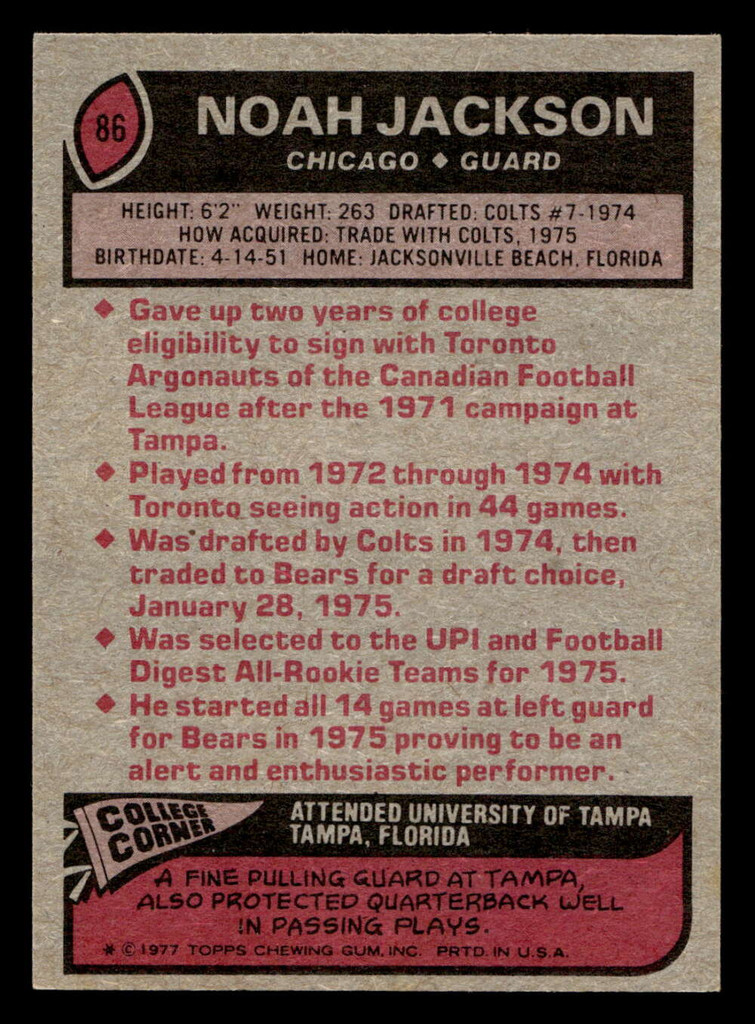 1977 Topps #86 Noah Jackson Near Mint  ID: 502010