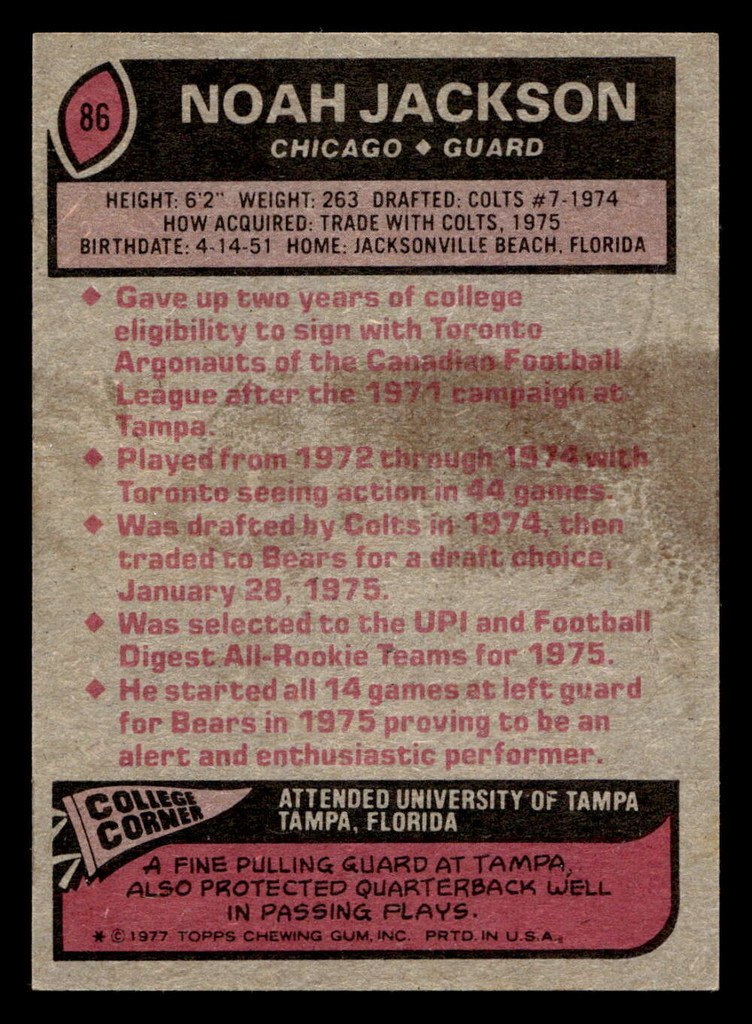1977 Topps #86 Noah Jackson Ex-Mint  ID: 502011