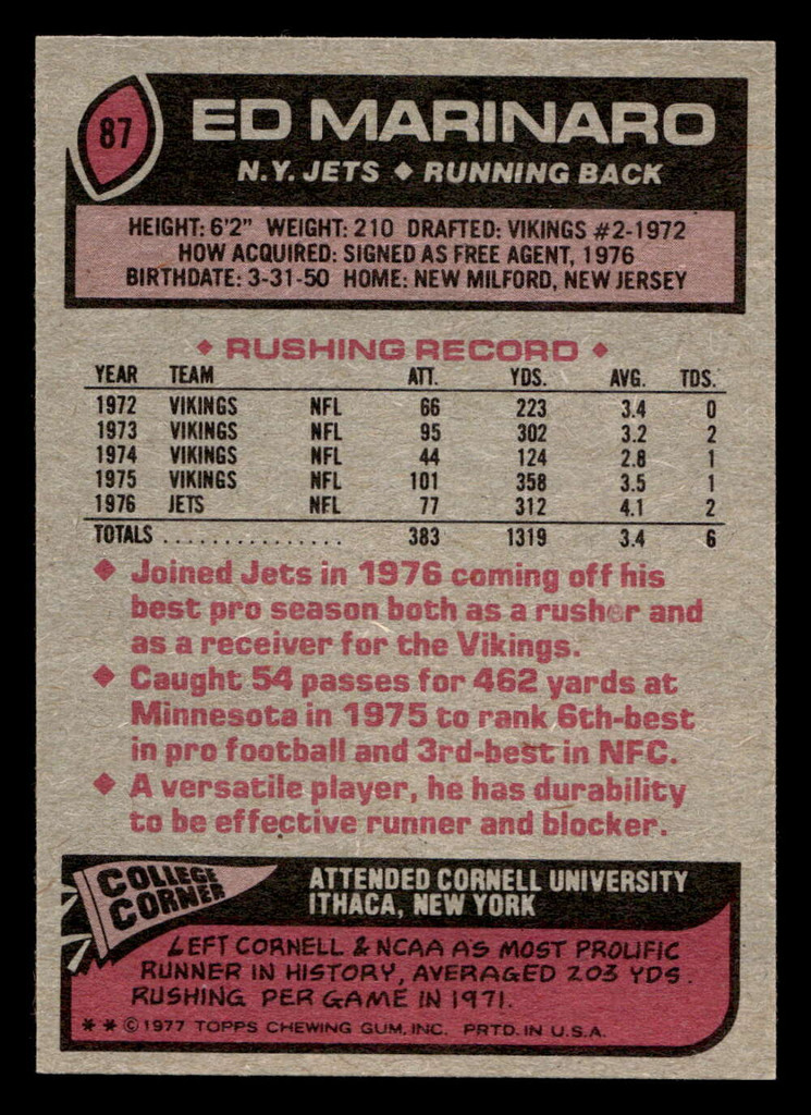 1977 Topps #87 Ed Marinaro Near Mint 