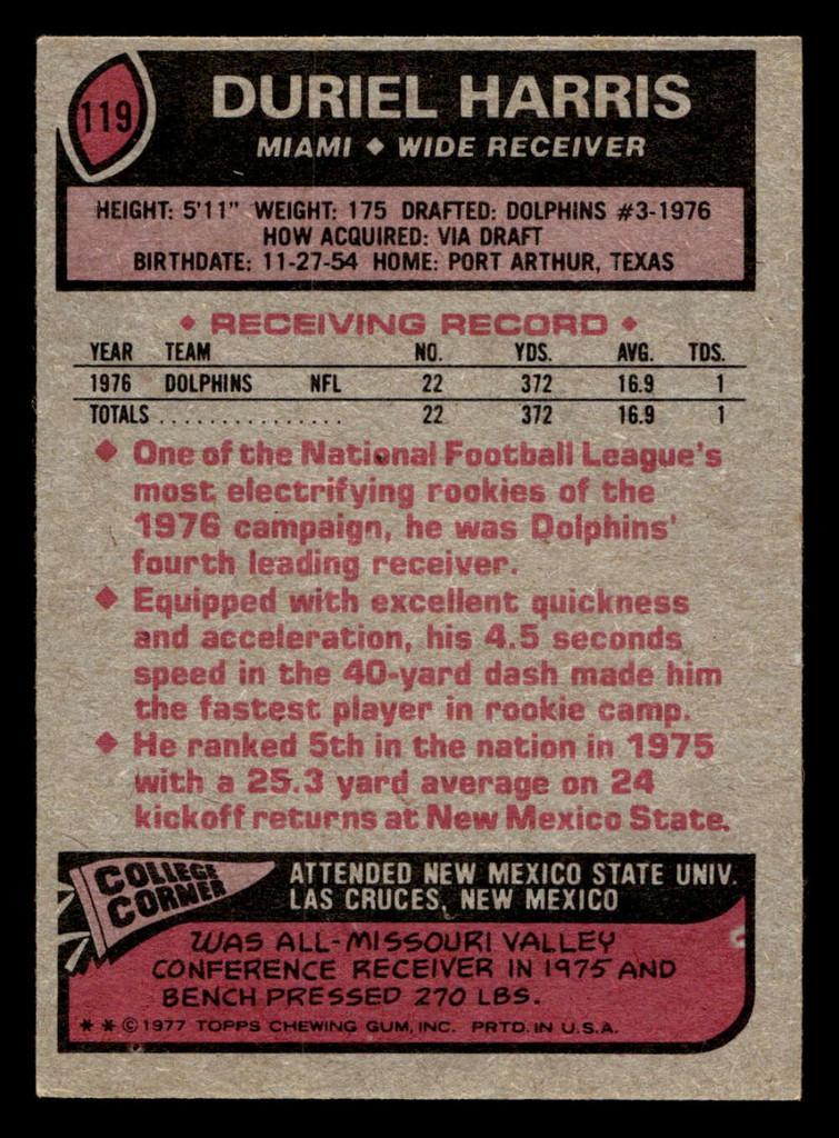 1977 Topps #119 Duriel Harris Ex-Mint RC Rookie  ID: 502150