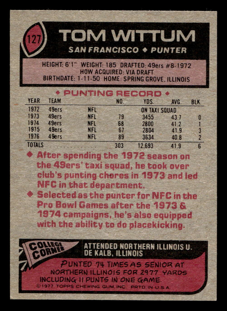 1977 Topps #127 Tom Wittum Near Mint  ID: 502184