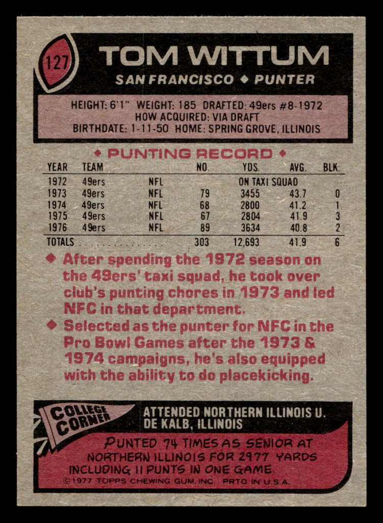 1977 Topps #127 Tom Wittum Ex-Mint  ID: 502185