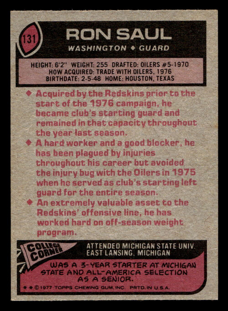 1977 Topps #131 Ron Saul Near Mint  ID: 502203