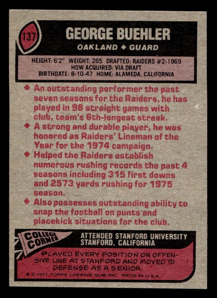 1977 Topps #137 George Buehler Ex-Mint 