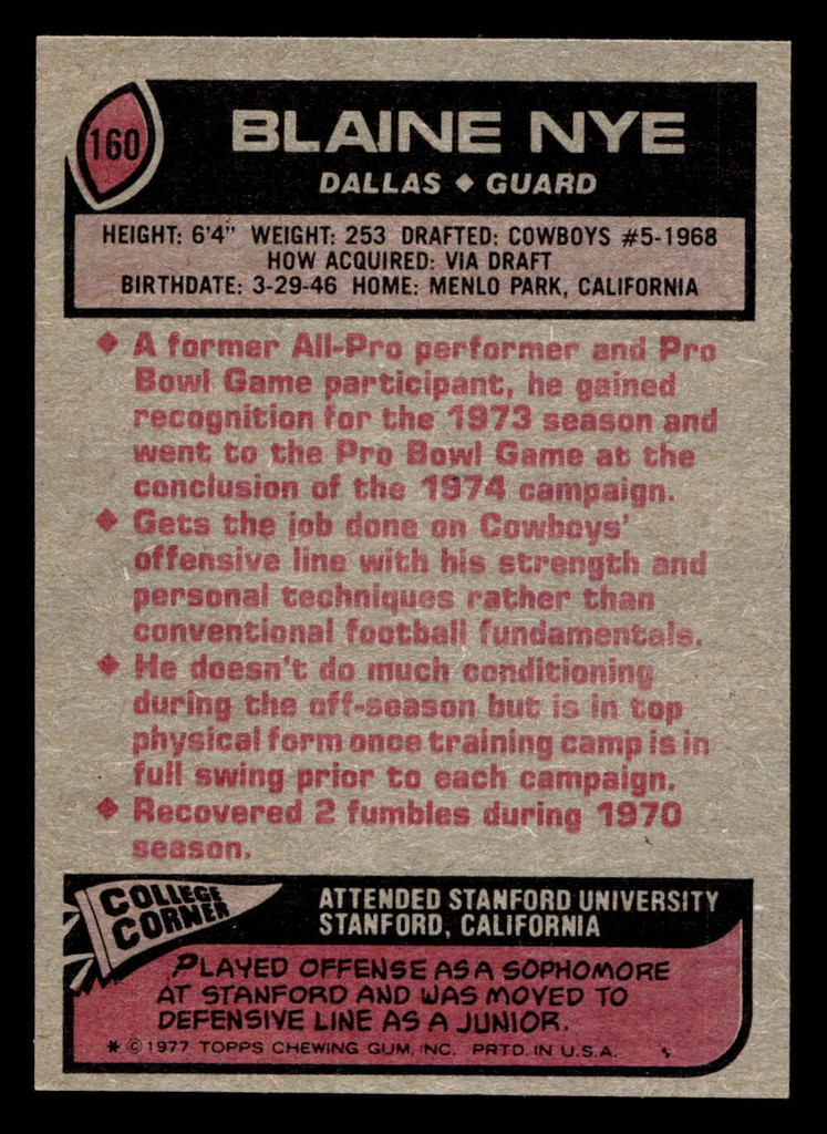 1977 Topps #160 Blaine Nye AP Near Mint  ID: 502306