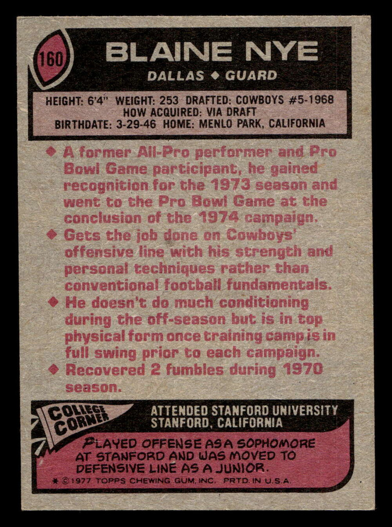 1977 Topps #160 Blaine Nye AP Ex-Mint  ID: 502309