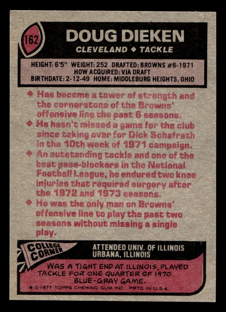 1977 Topps #162 Doug Dieken Near Mint  ID: 502317