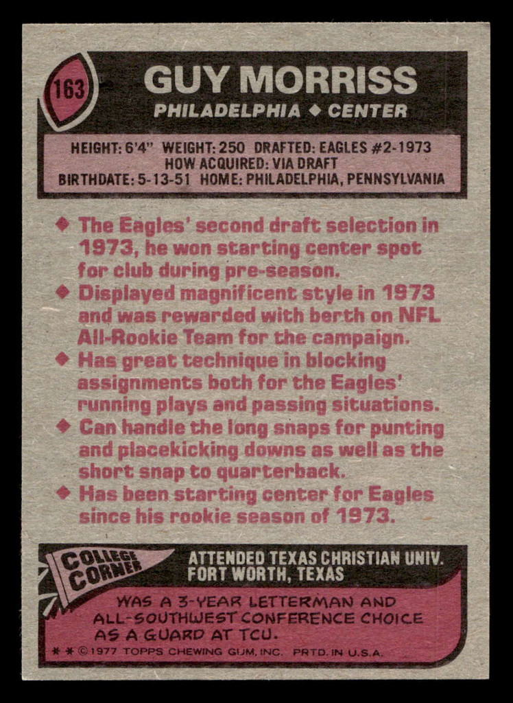 1977 Topps #163 Guy Morriss Near Mint  ID: 502319