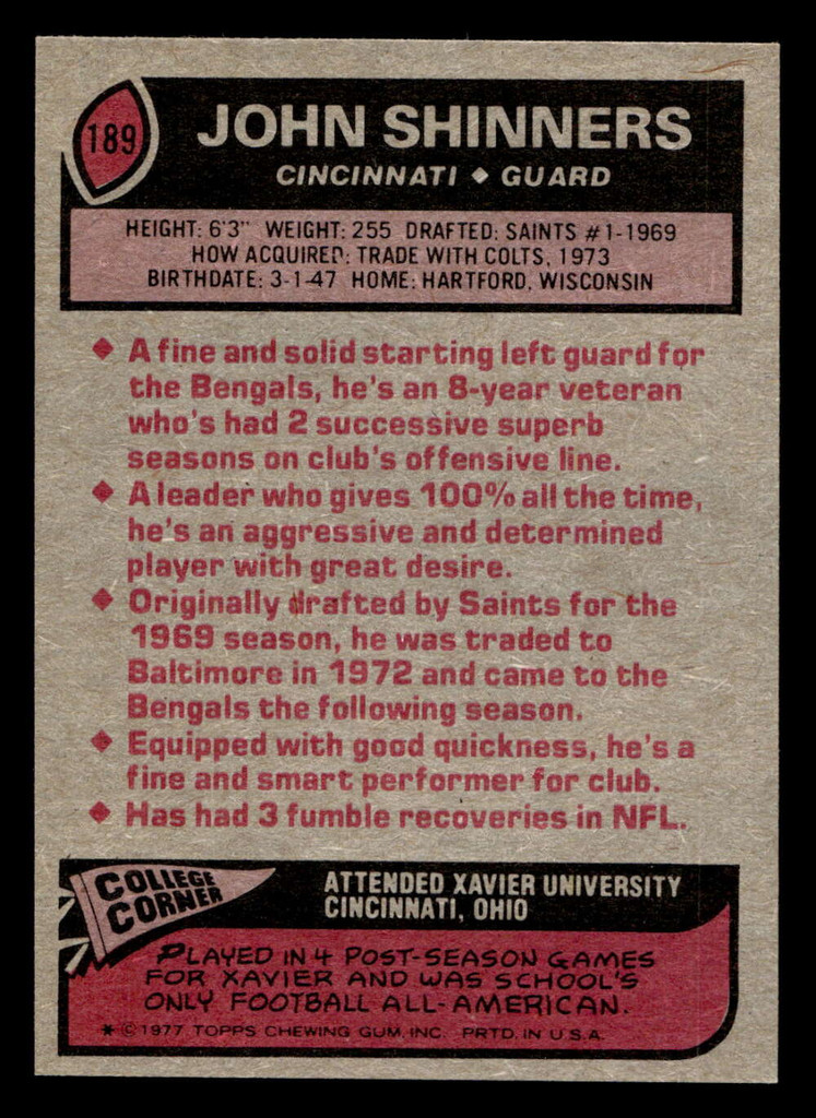 1977 Topps #189 John Shinners Near Mint+  ID: 502419