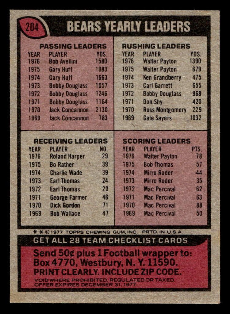 1977 Topps #204 Chicago Bears CL Very Good 
