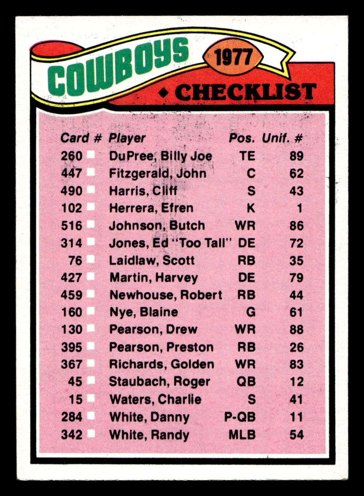 1977 Topps #207 Dallas Cowboys CL Ex-Mint  ID: 502489