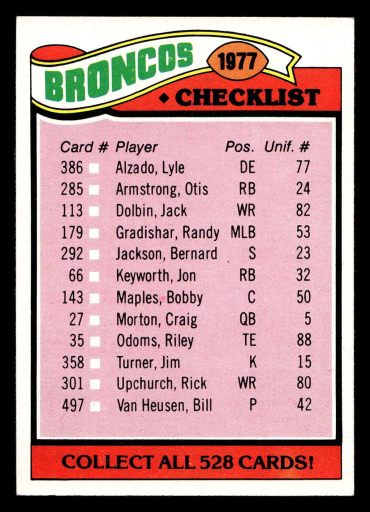 1977 Topps #208 Denver Broncos CL Ex-Mint  ID: 502496