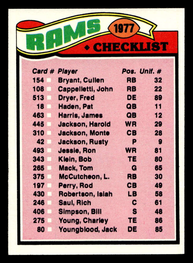 1977 Topps #213 Los Angeles Rams CL Near Mint+  ID: 502515