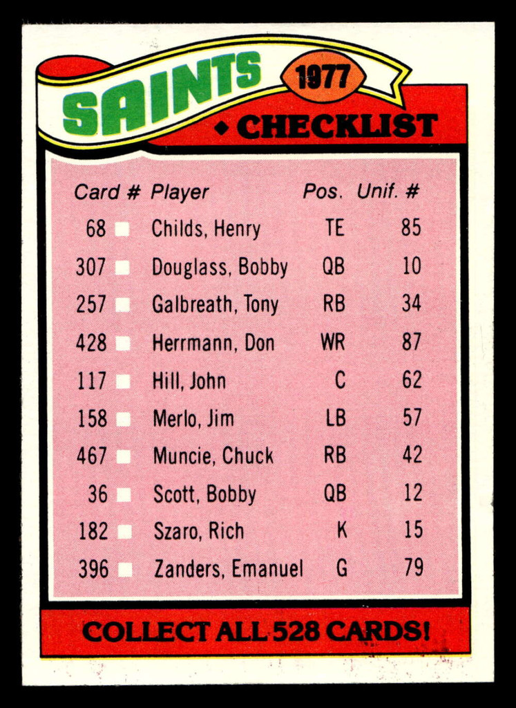 1977 Topps #217 New Orleans Saints CL Near Mint  ID: 502535