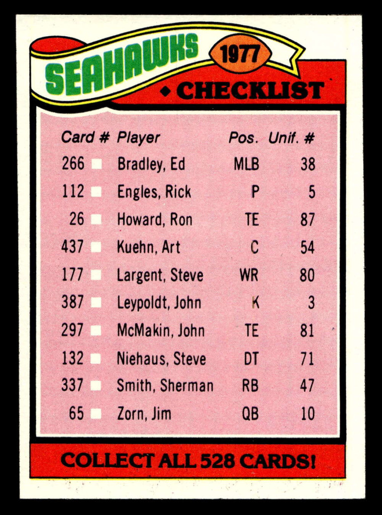 1977 Topps #226 Seattle Seahawks CL Near Mint  ID: 502567