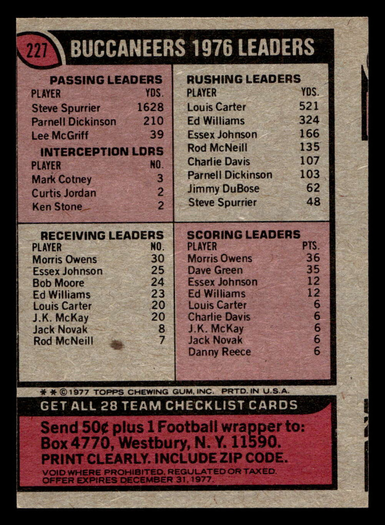 1977 Topps #227 Tampa Bay Buccaneers CL Near Mint  ID: 502572