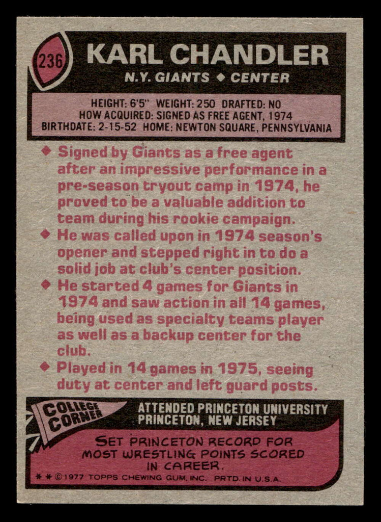 1977 Topps #236 Karl Chandler Near Mint  ID: 502602