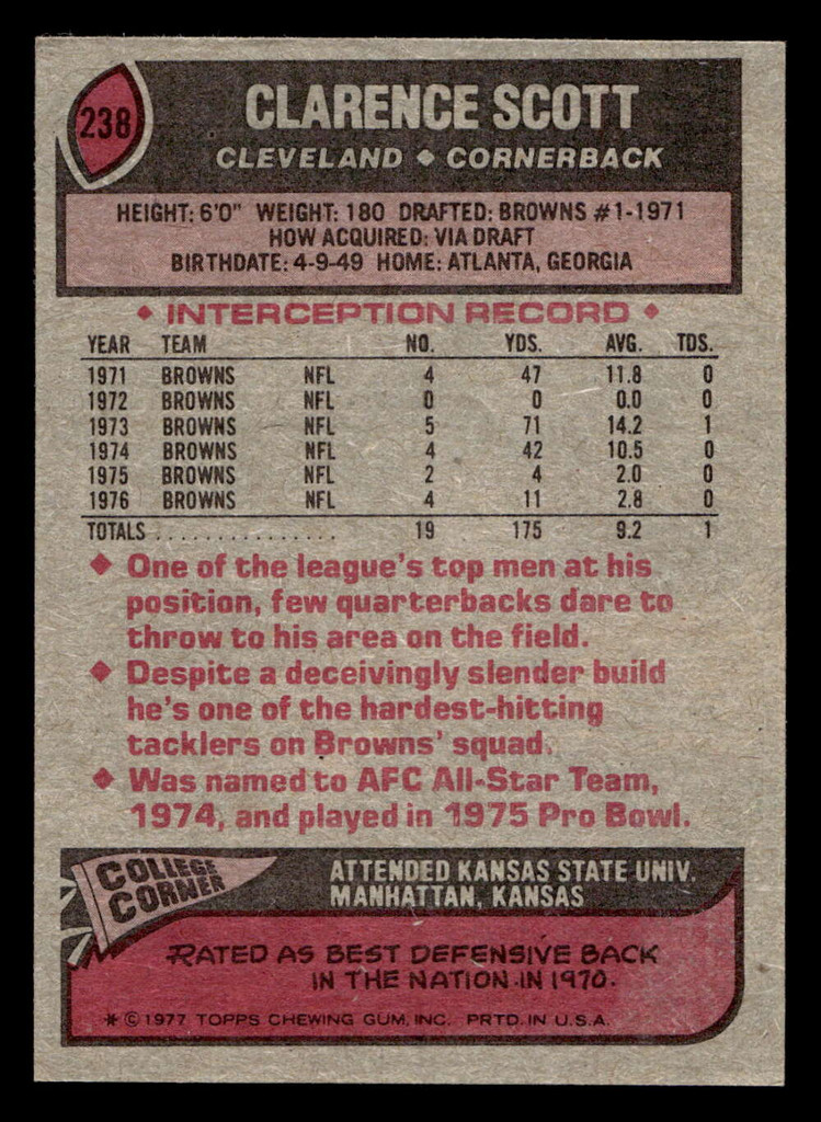 1977 Topps #238 Clarence Scott Near Mint  ID: 502604