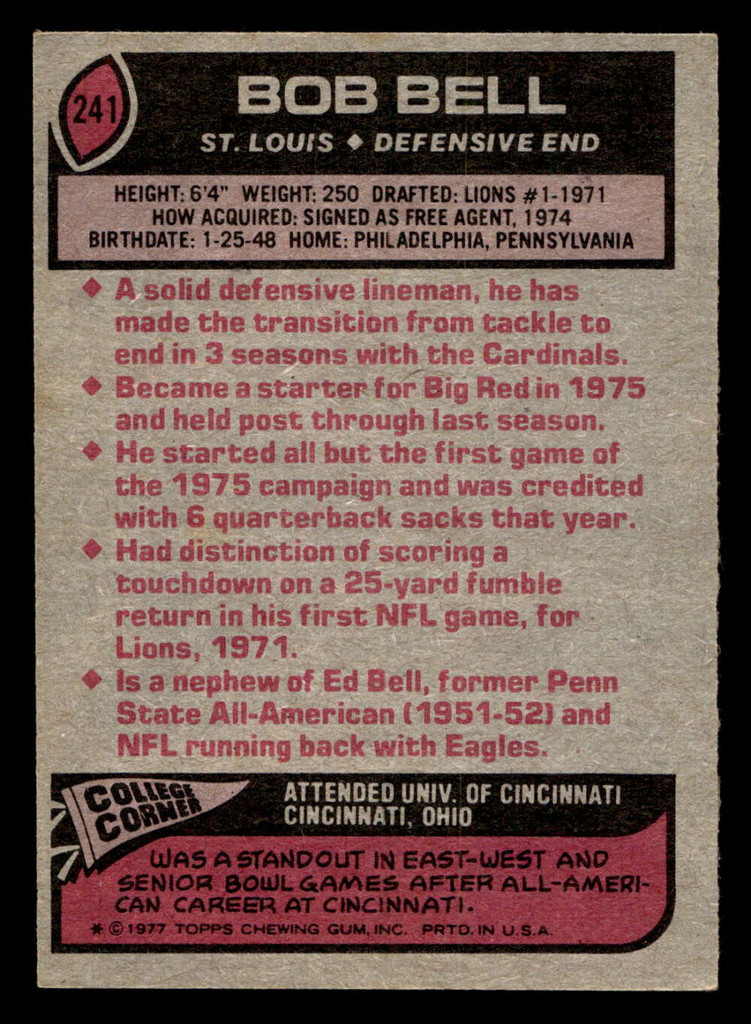1977 Topps #241 Bob Bell Excellent+ 