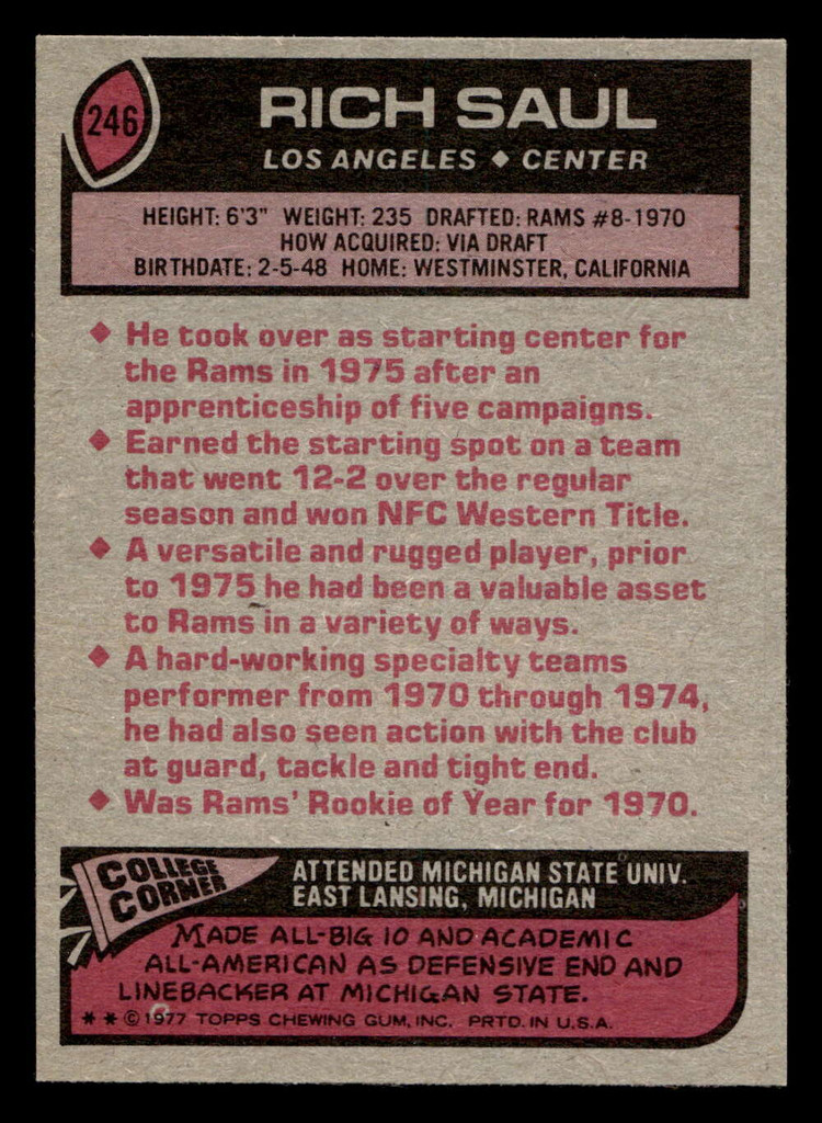 1977 Topps #246 Rich Saul Near Mint  ID: 502628
