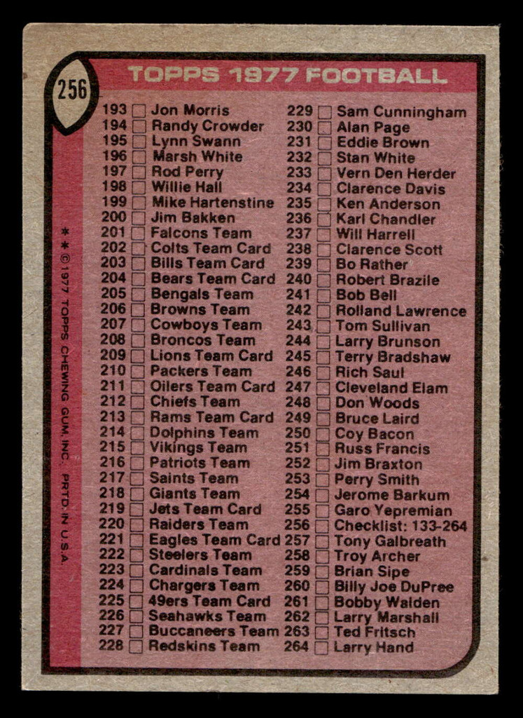1977 Topps #256 Checklist 133-264 Ex-Mint  ID: 502672
