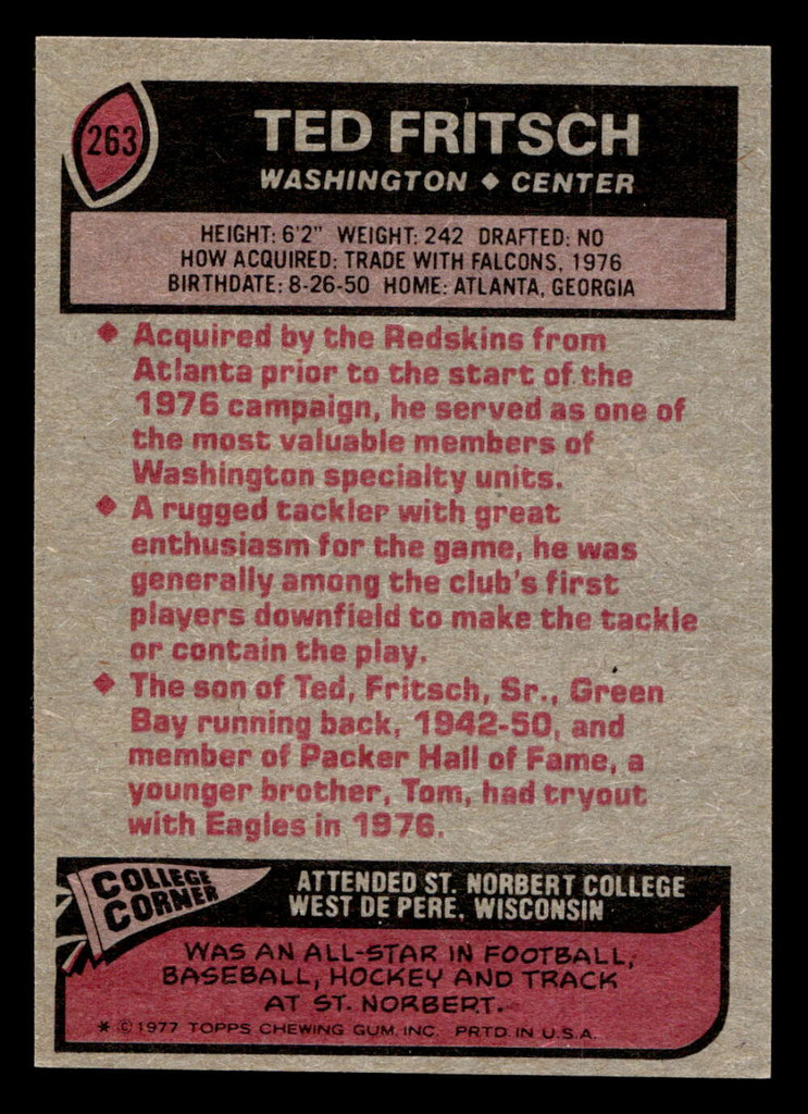 1977 Topps #263 Ted Fritsch Jr. Near Mint  ID: 502695