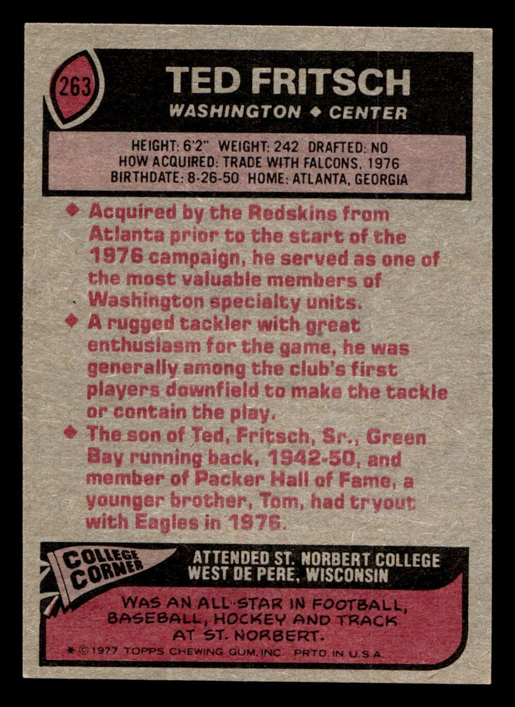 1977 Topps #263 Ted Fritsch Jr. Ex-Mint 