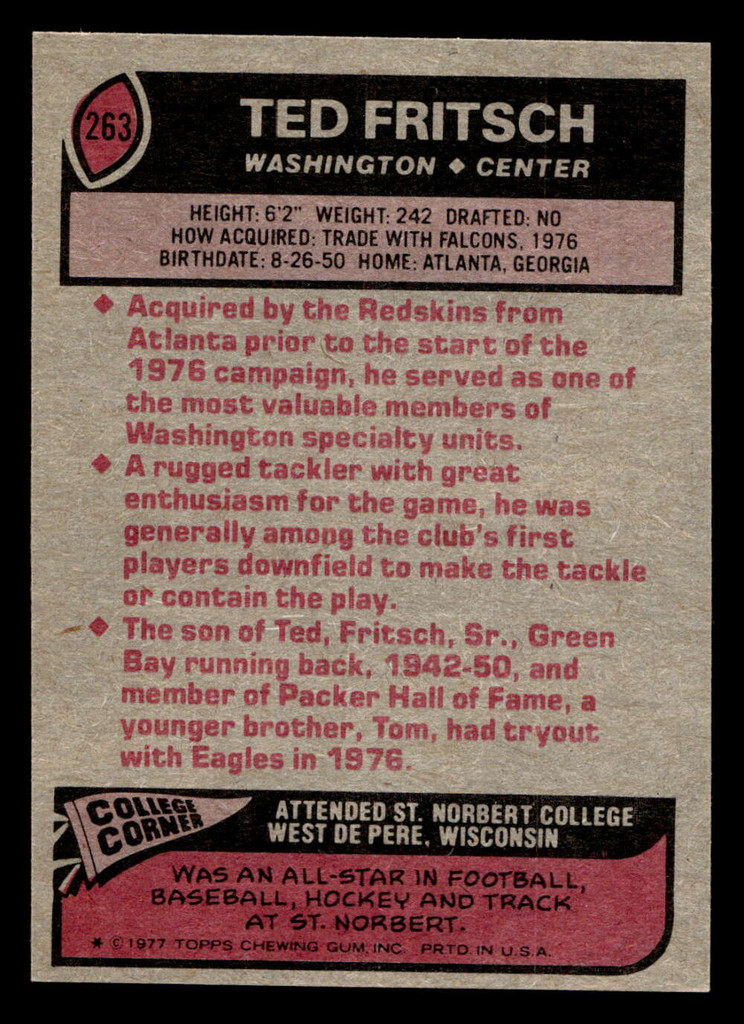 1977 Topps #263 Ted Fritsch Jr. Near Mint  ID: 502698