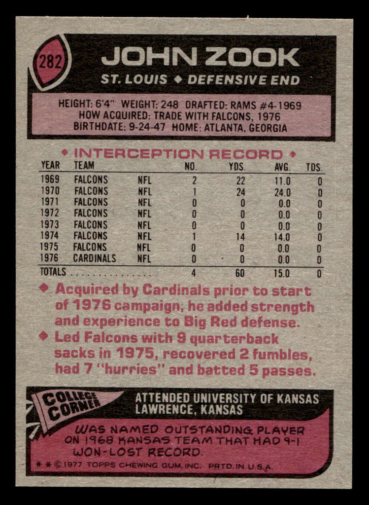1977 Topps #282 John Zook Near Mint+  ID: 502775