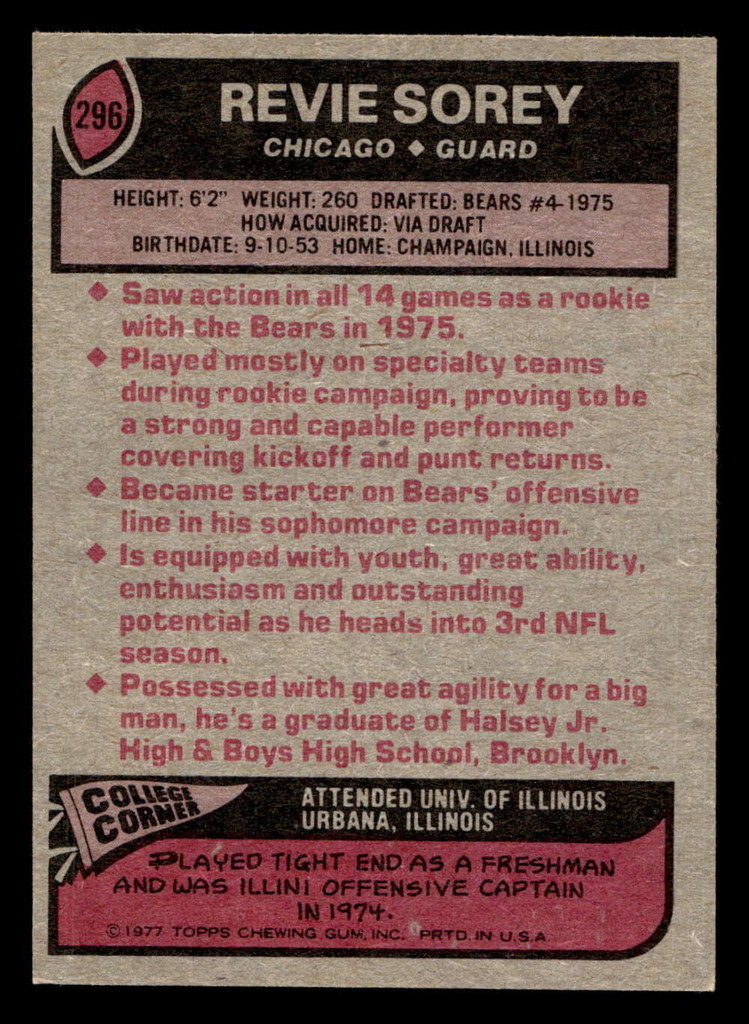 1977 Topps #296 Revie Sorey Ex-Mint RC Rookie  ID: 502825