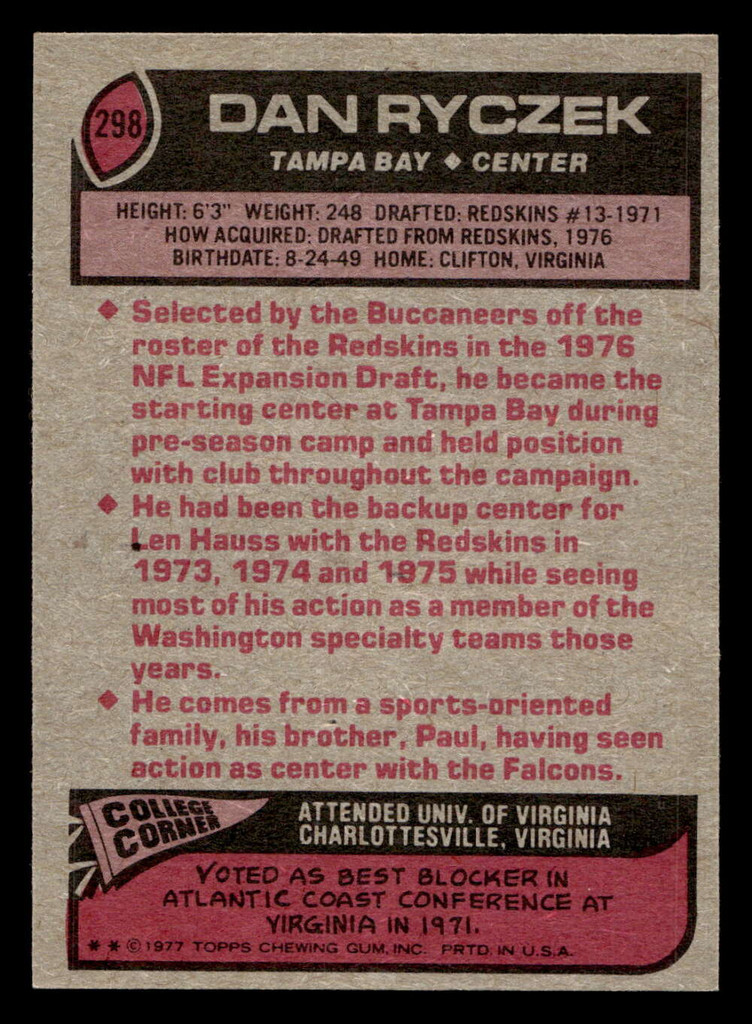 1977 Topps #298 Dan Ryczek Near Mint  ID: 502828