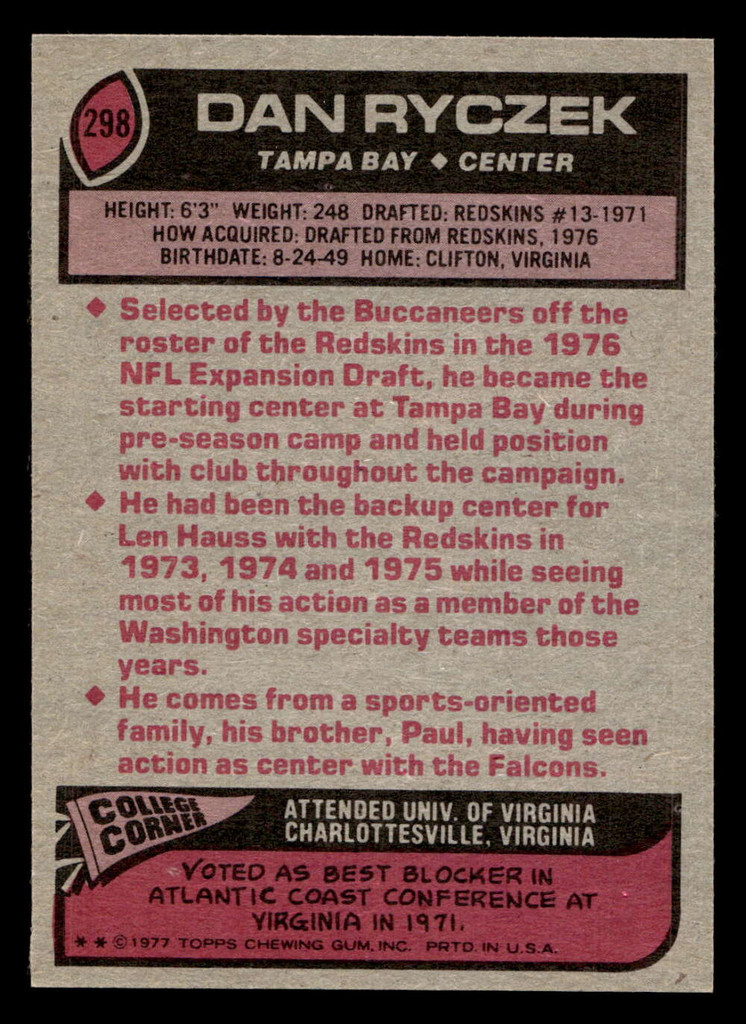 1977 Topps #298 Dan Ryczek Near Mint  ID: 502831