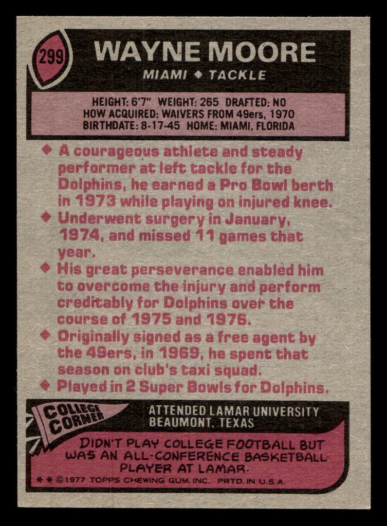 1977 Topps #299 Wayne Moore Ex-Mint  ID: 502833